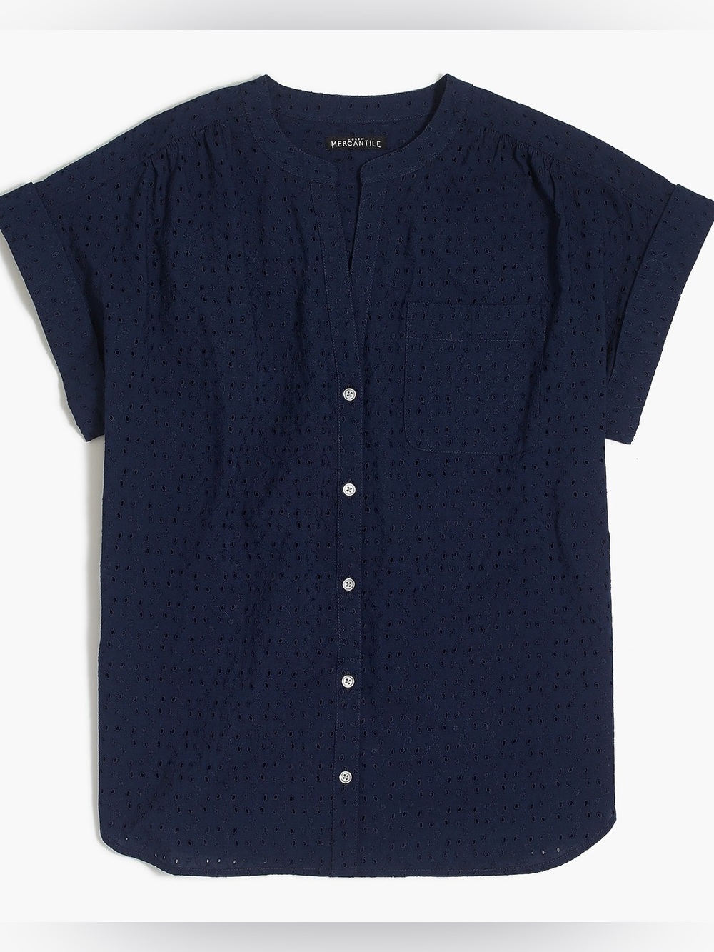J. Crew Mercantille Navy Eyelet Button-Front Short Sleeve Camp Shirt Top